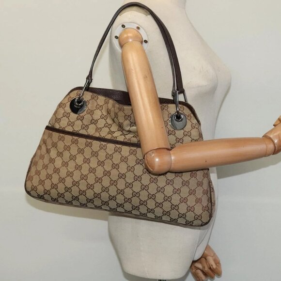 GUCCI GG Canvas Shoulder Bag Beige Silver 121023 Auth - Picture 1 of 16